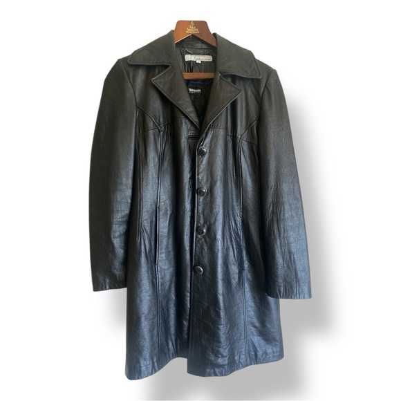 Wilson’s Vintage Leather Trench Coat Black Thinsulate Insulation Large L… - Picture 4 of 16